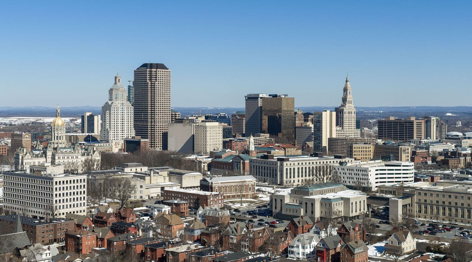 Photo: Quintin Soloviev (CC BY 4.0), via Wikimedia Commons The Hartford, Connecticut skyline on a clear winter day
