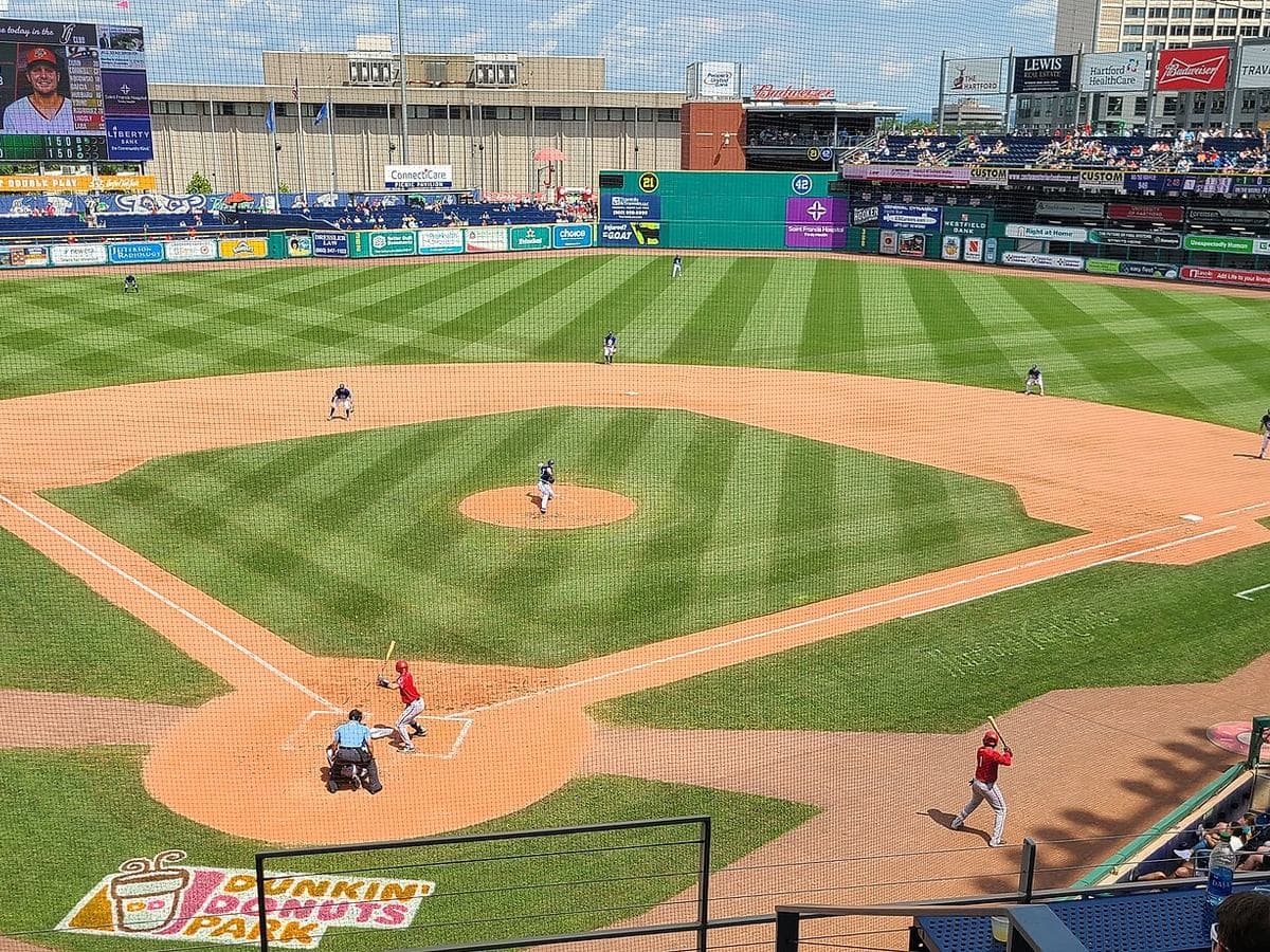 Dunkin' Park, Hartford. Photo: Waz8 (CC0), via Wikimedia Commons A summer game at Dunkin’ Park, home of the Hartford Yard Goats